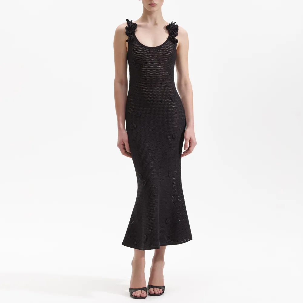 Black Crochet Midi Dress