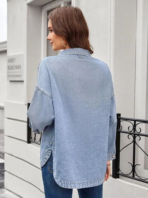 Button-Up Long-Sleeve Denim Shirt