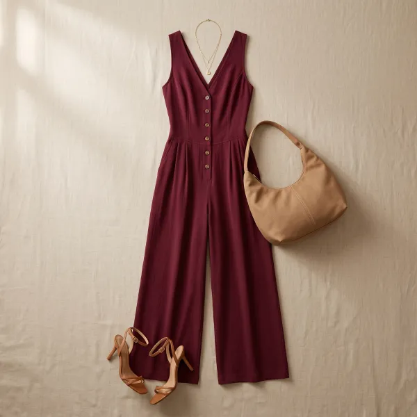 Button Front Wide Leg Jumpsuit