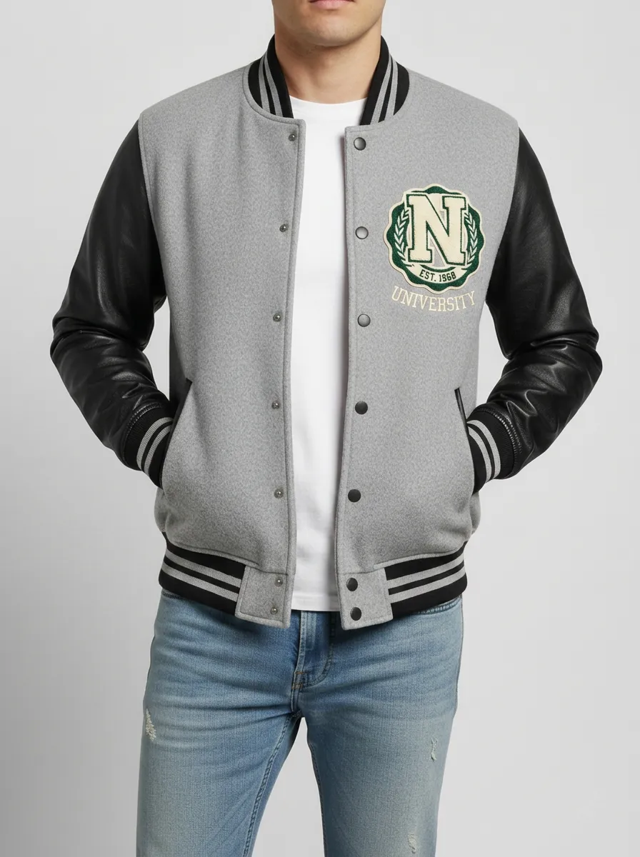 Men's University Letter N Wool Baseball Jacket
