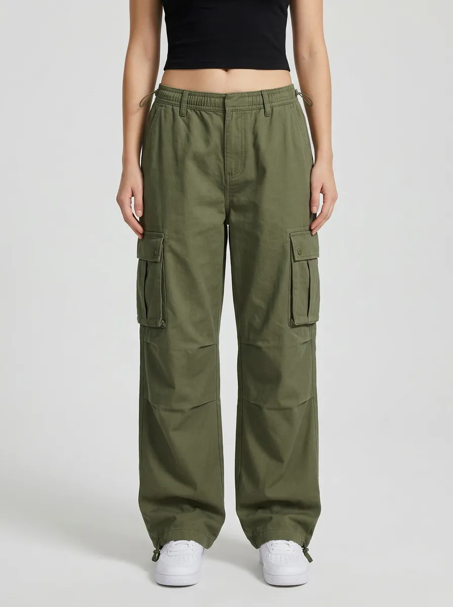 Women's Mid-Rise Elastic-Waist Utility Cargo Pants