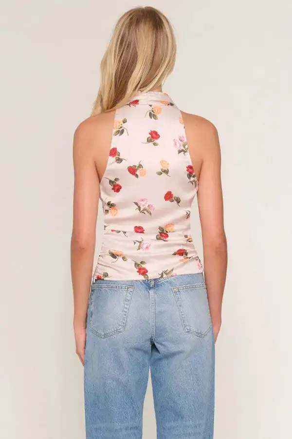 Floral Print Halter Neck Wrap Top