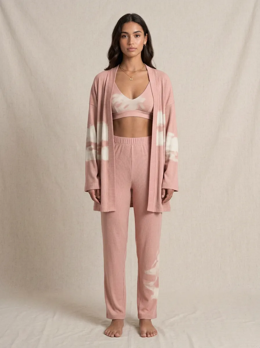 Tie Dye Linework Cardigan Lounge Set