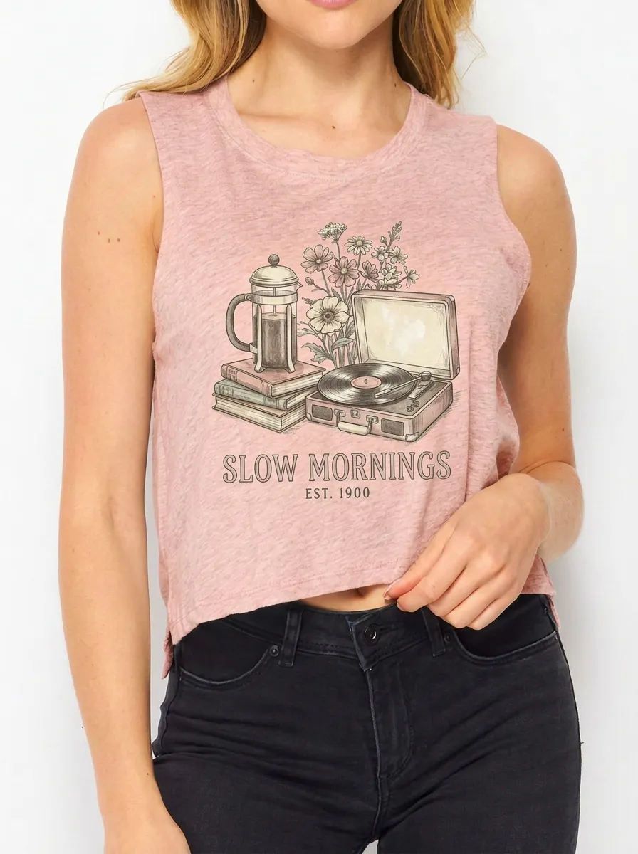 Women's Coffee Book Record Player Floral Graphic Tank Top