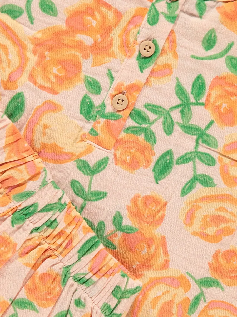 Orange Rose Frill Woven Top and Shorts Set