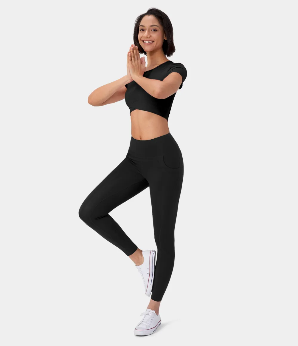 Softlyzero Plush Crossover Hem Cropped Sports Top