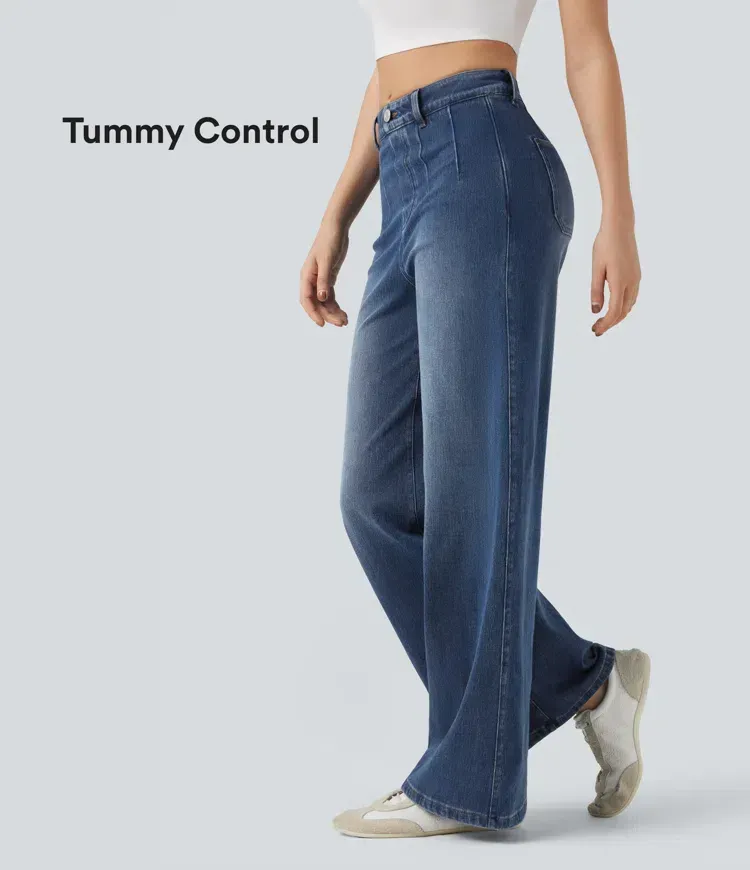 2026🔥  High Waisted Tummy Control Wide Leg Casual Jeans with Pockets