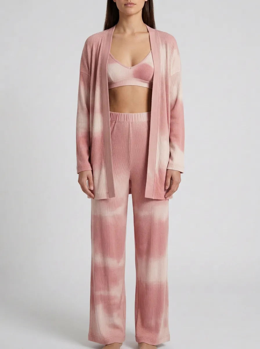 Ribbed Tie Dye Cardigan Lounge Set