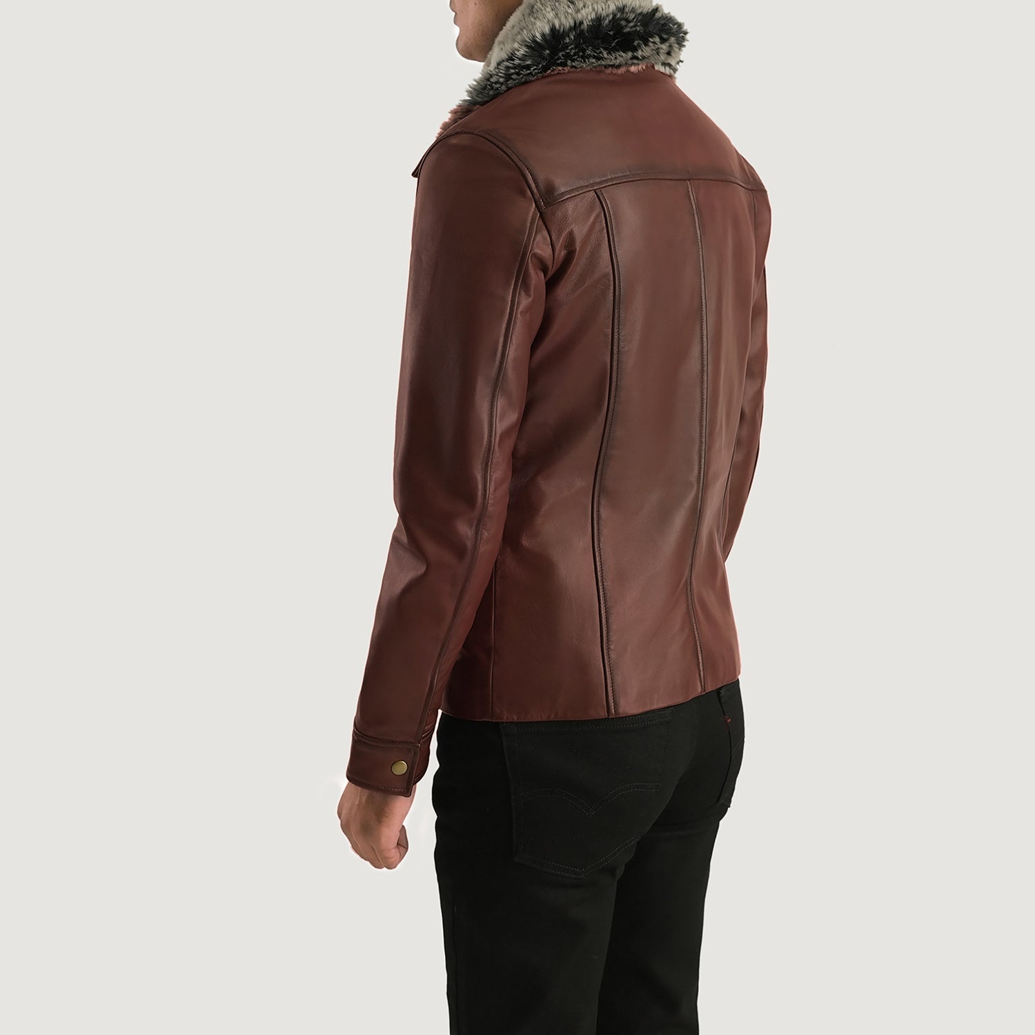 Men's Leather Fur Trim Jacket