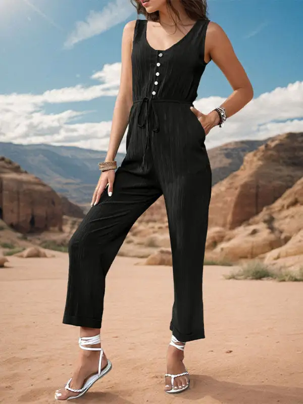 Simple Clean Texture Vest Jumpsuit