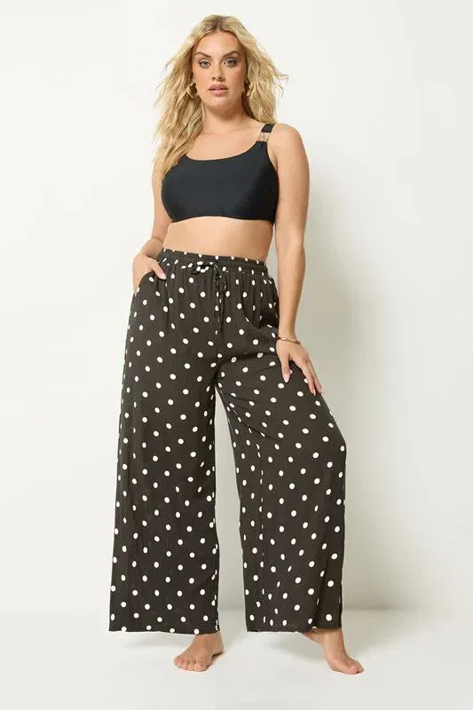 Brown Polka Dot Crinkle Beachwear Wide Leg Trousers