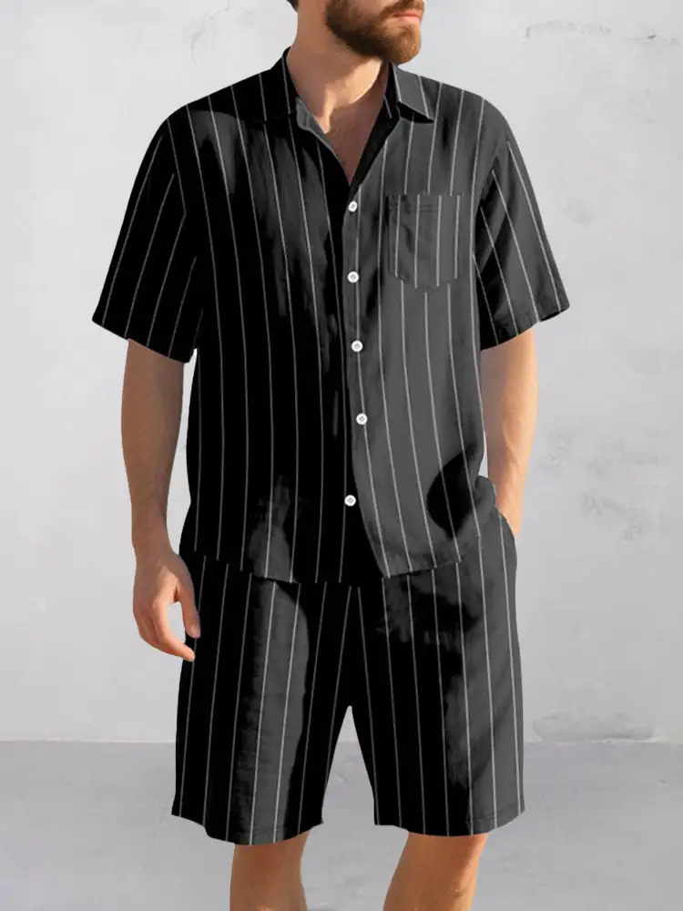 Comfort Cotton Stripe Shirt Shorts Set