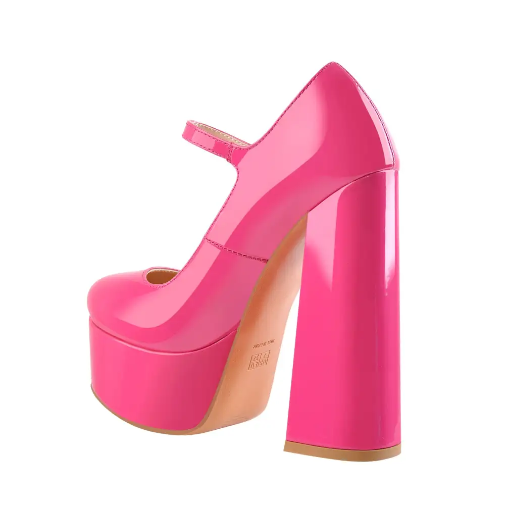 Patent Finish Pointed Toe Platform Chunky Heel Pumps