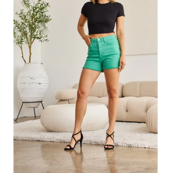 Refined Rfm Tummy Control High Waist Raw Hem Denim Shorts