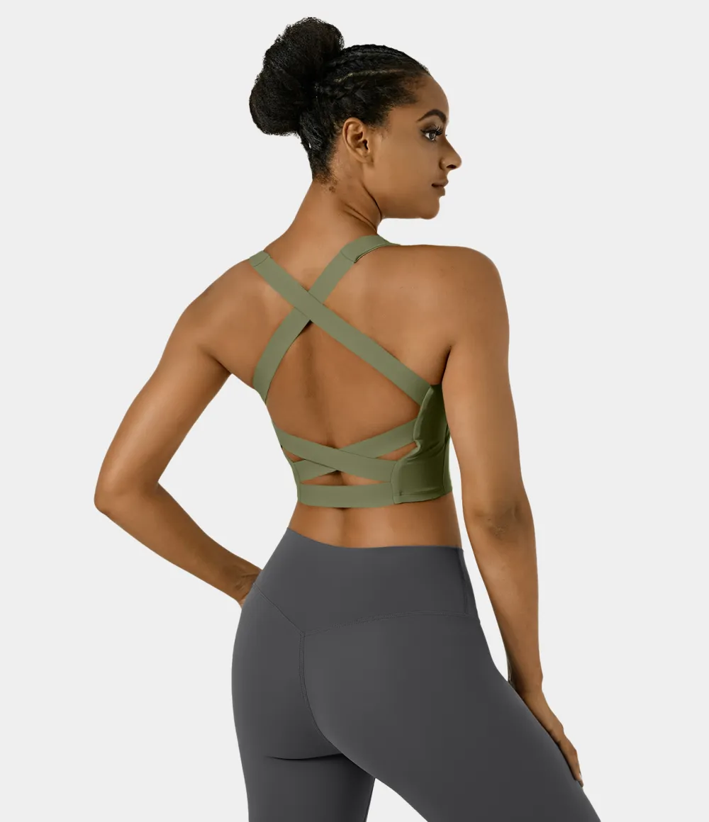 Softlyzero Airy Square Neck Backless Crisscross Cropped Cool Touch Yoga Tank Top-UPF50+