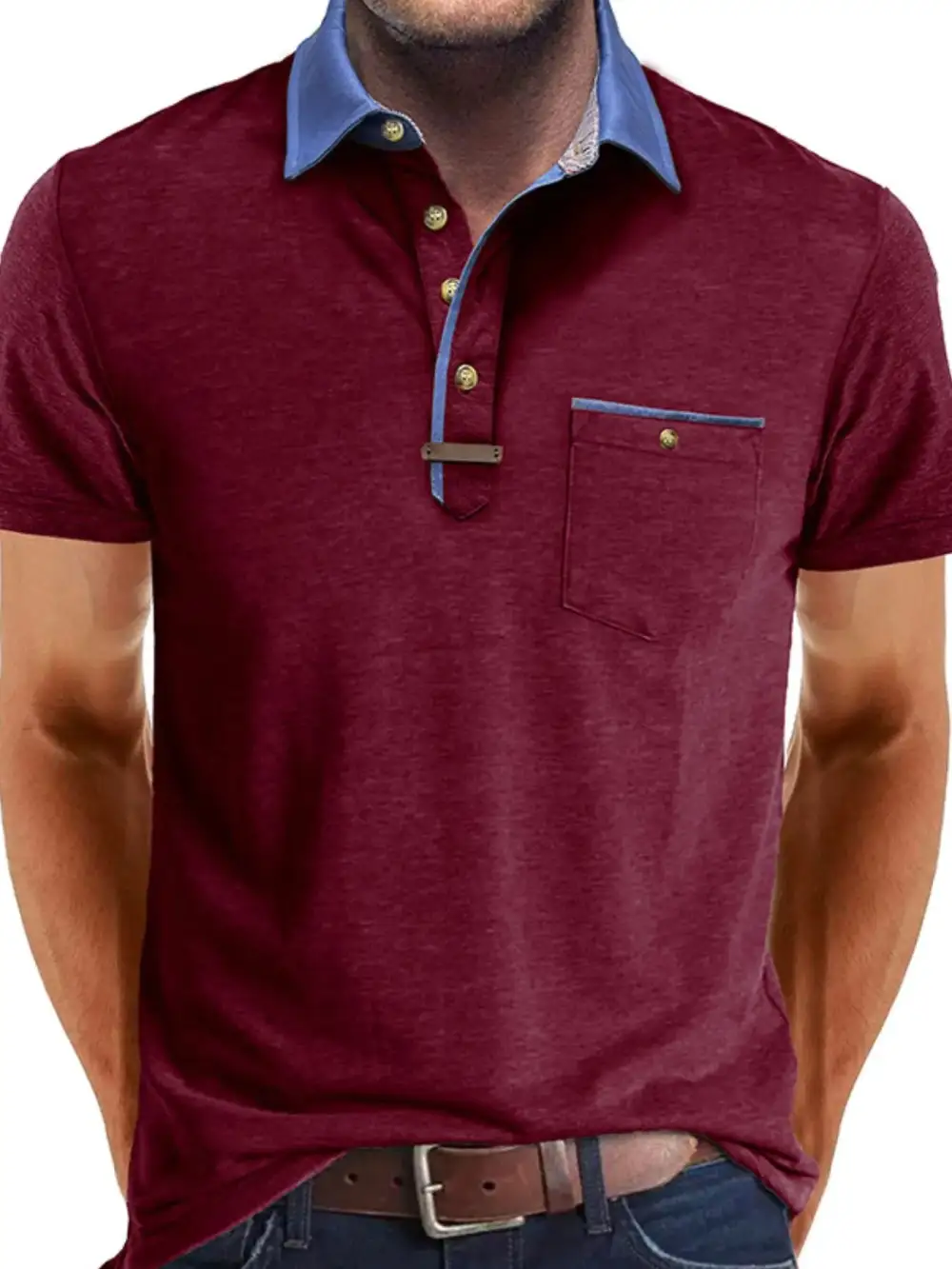 Contrast Detail Pocket Collared Polo Shirt