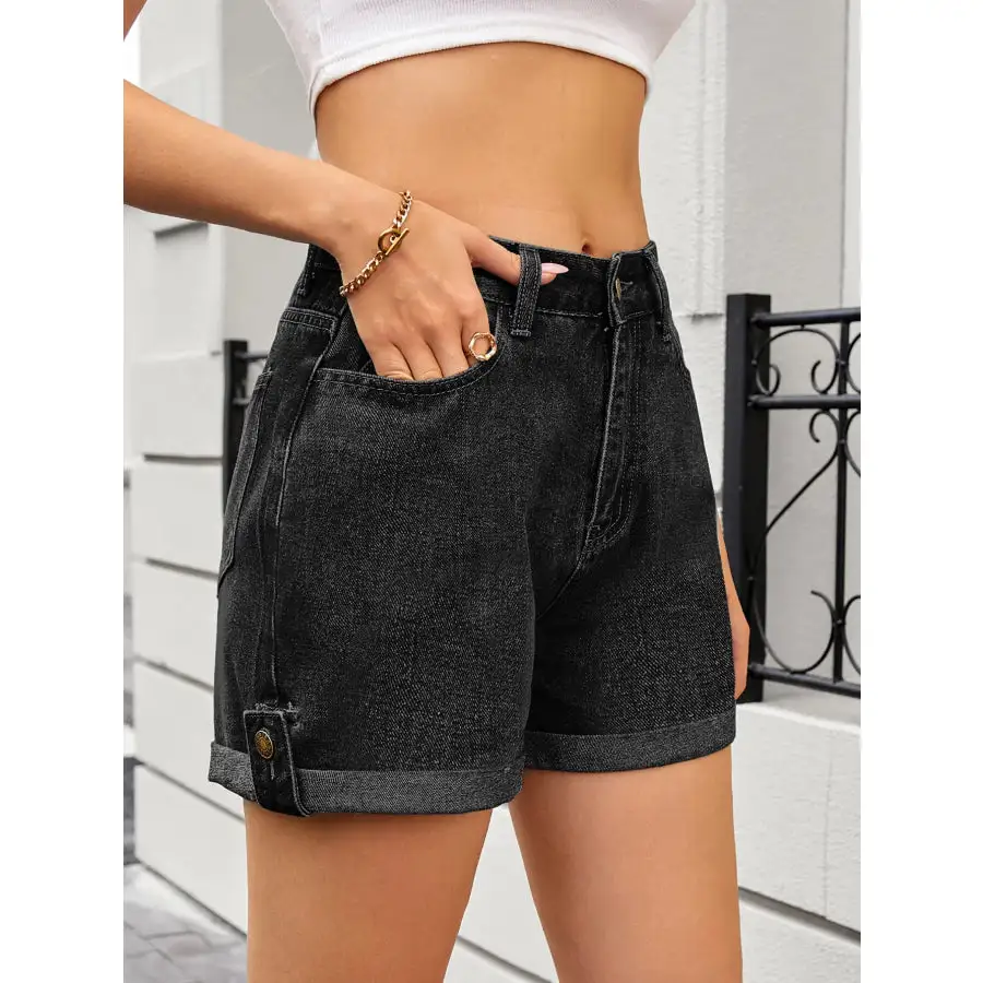 High Waist Rolled Hem Gradient Denim Shorts