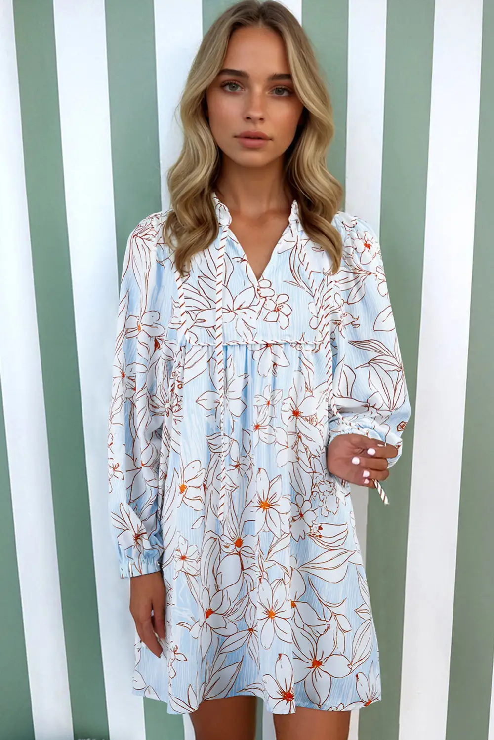 Polished Detail Floral Printed Mini Dress