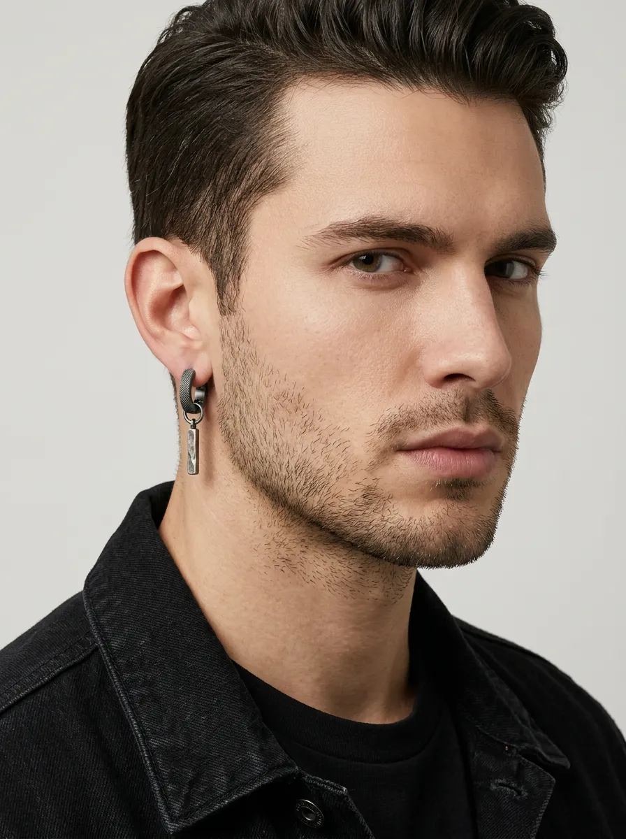 Men's Modern Stainless Steel Bar Dangle Hoop Earrings