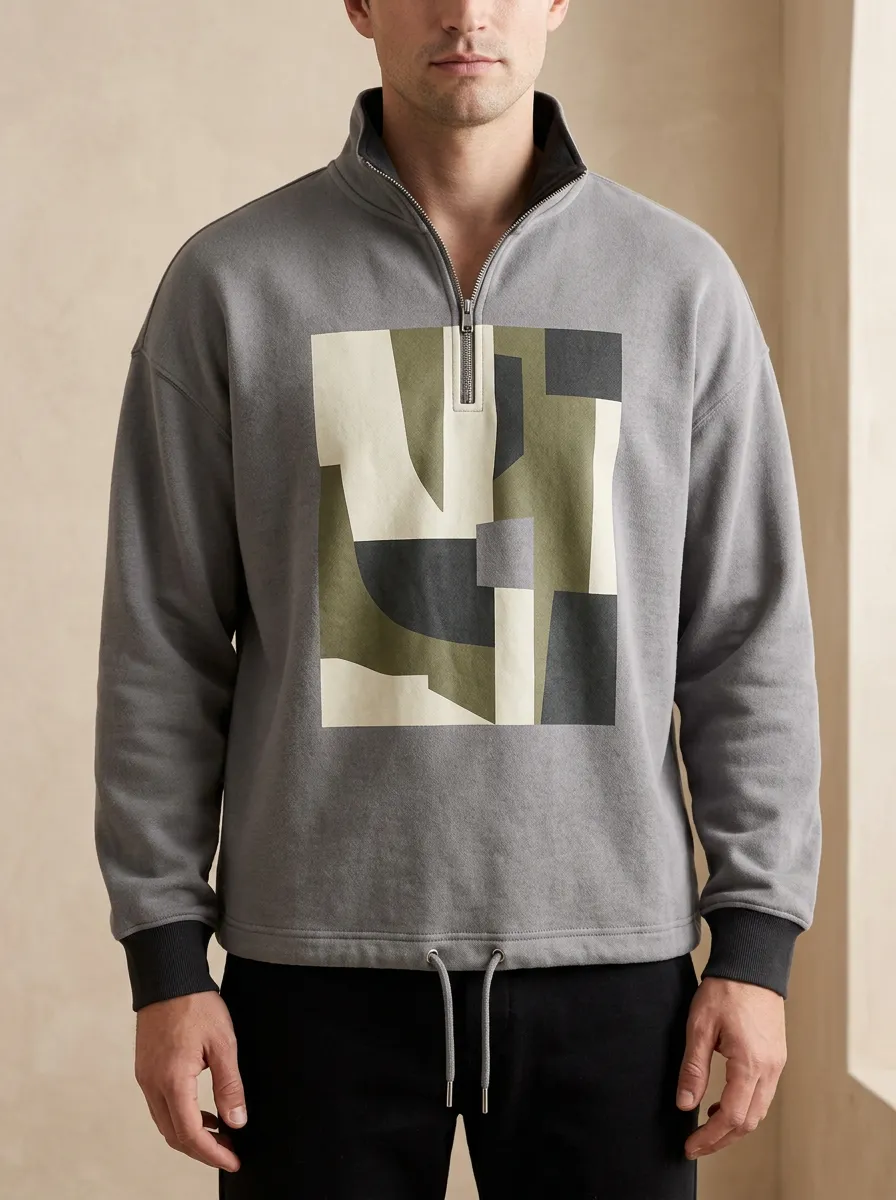 Streetwear Half-Zip Geometric Abstract Men's Half-Zip Sweatshirt