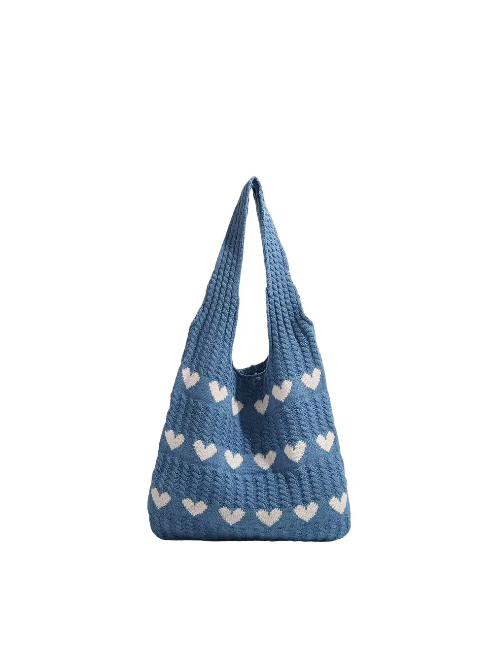 Heart Pattern Knit Shoulder Bag