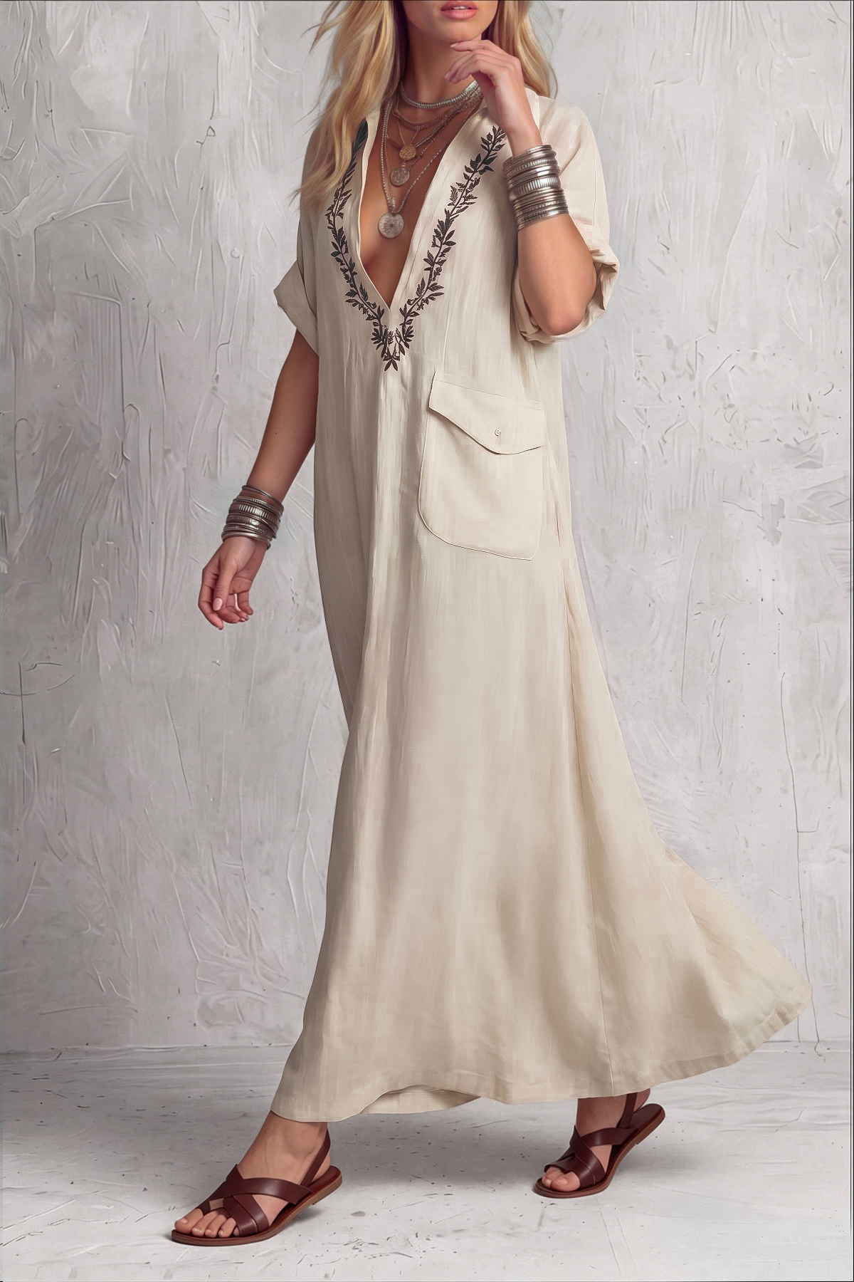 Classic Plunge Neck Maxi Dress