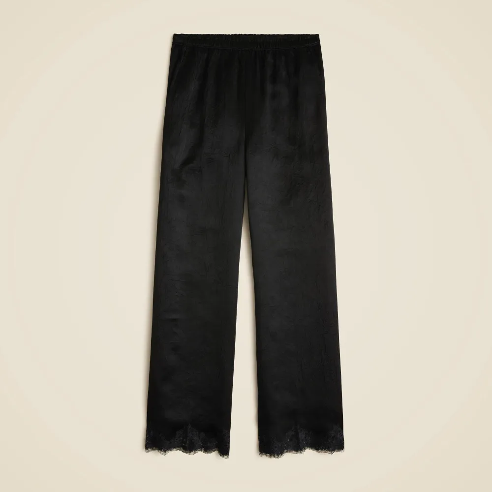 Satin Lace Hem Wide Leg Crop Pants