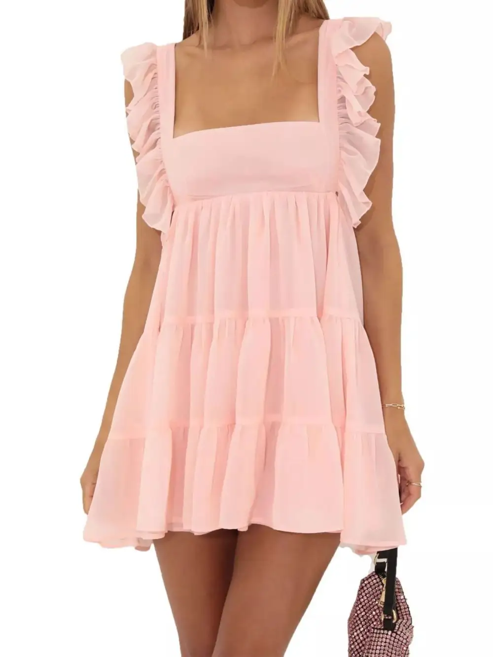 Square Neck Ruffle Tiered Dress Casual
