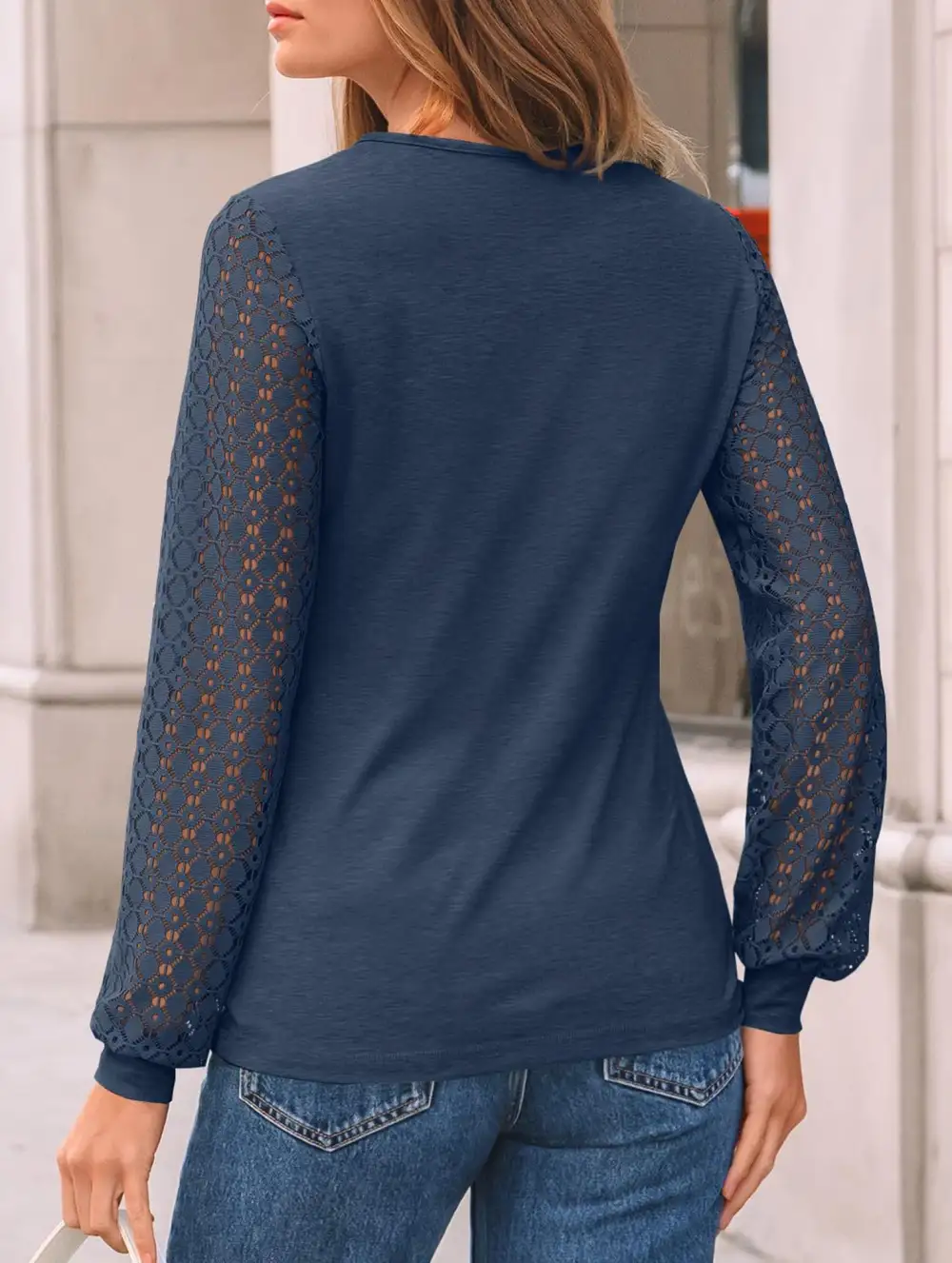 Crew Neck Openwork Patch Top