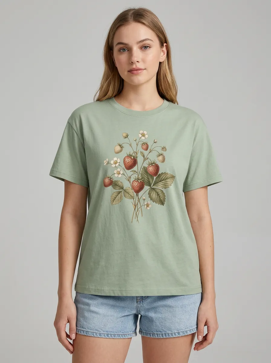 Women's Strawberry Graphic Crewneck T-Shirt Crewneck
