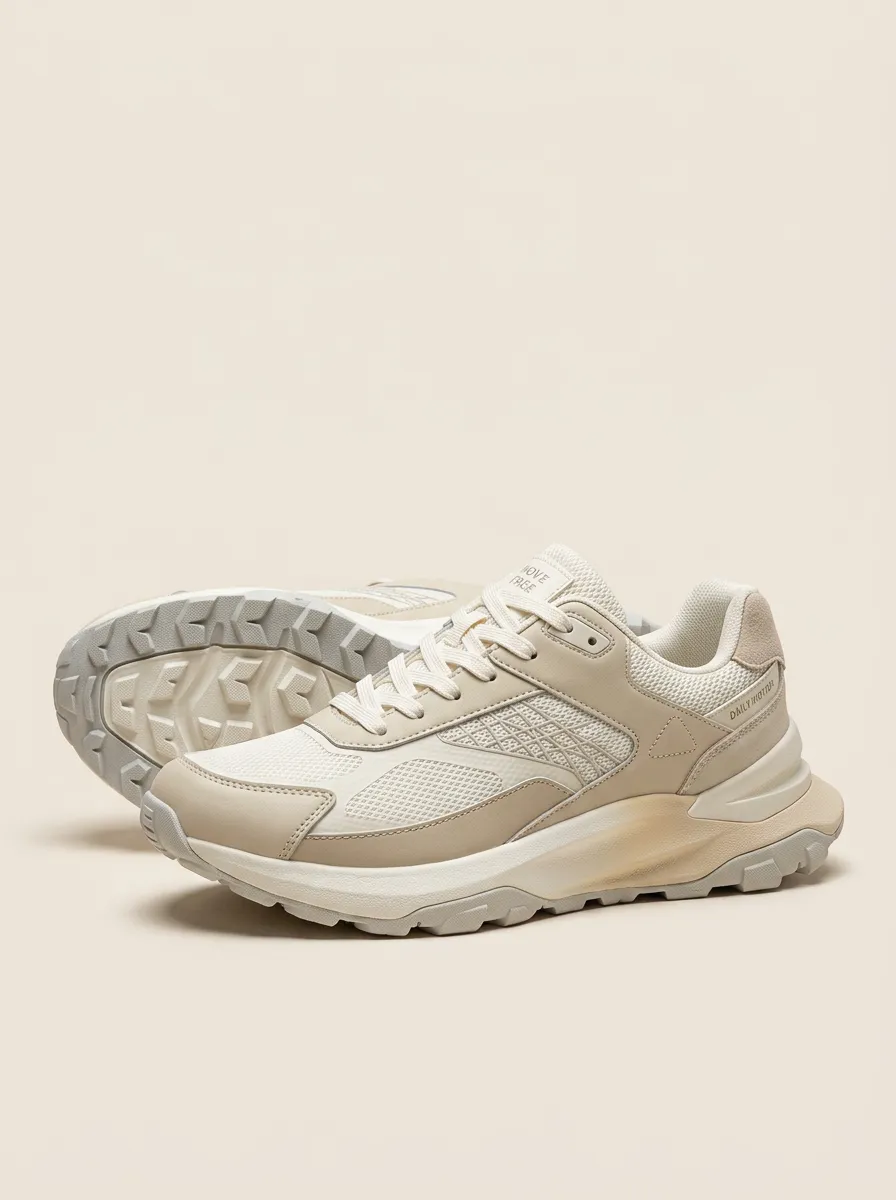 Mixed-Material Mesh-Panel Casual Sneakers