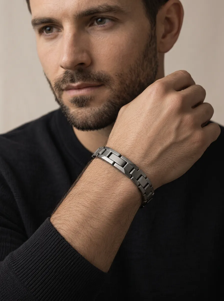 Men's Refined Matte Finish Stainless Steel Link Bracelet