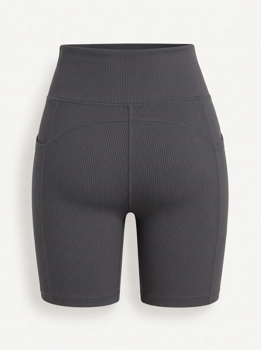 Women's Studio Yoga Fitness High-Waisted Ribbed Pocket Biker Shorts