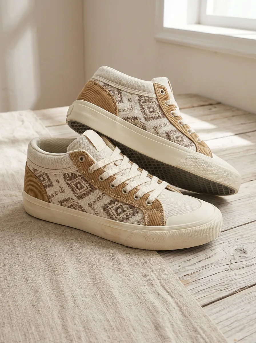 Women's Boho Geometric Pattern Corduroy Relaxed Skate Shoes