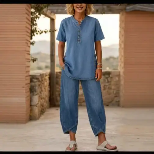 Lapel Button-Up Women's Lounge Set