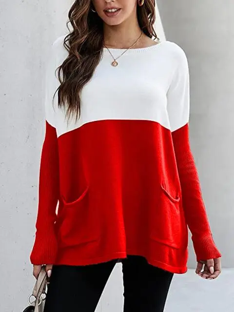 Pocket Detail Two Tone Sweater