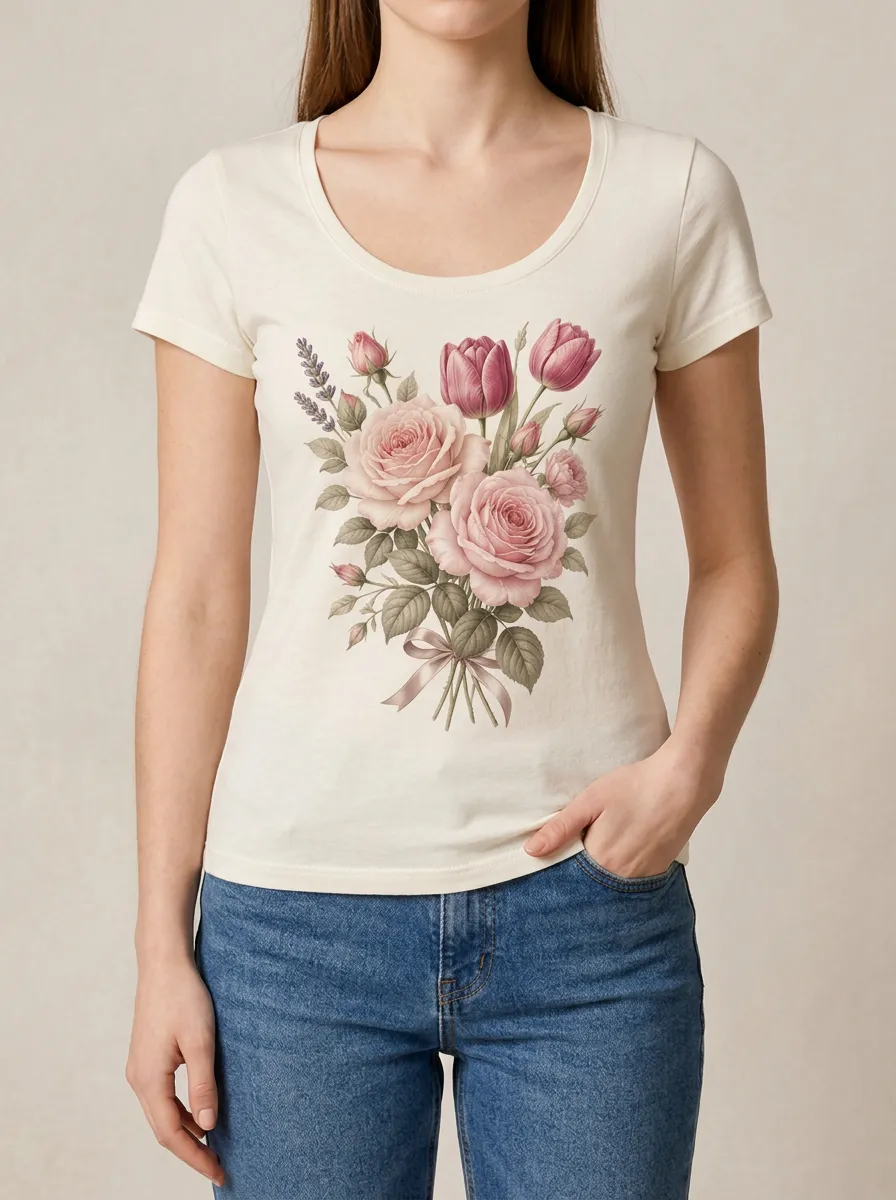 Women's Floral Printed Scoop Neck T-Shirt