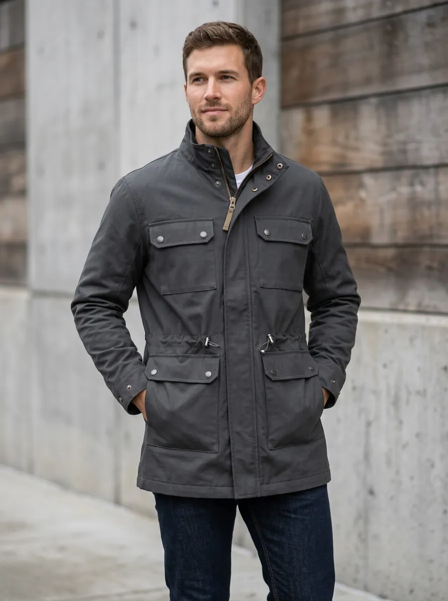 Men's Charcoal Grey Utility Field Waterproof Jacket