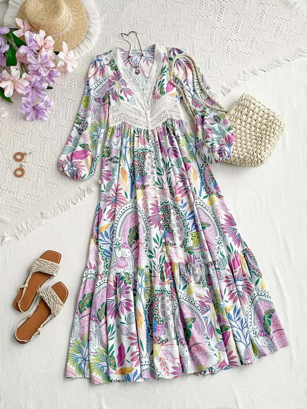 Wearable Cut Lace V Neck Dress