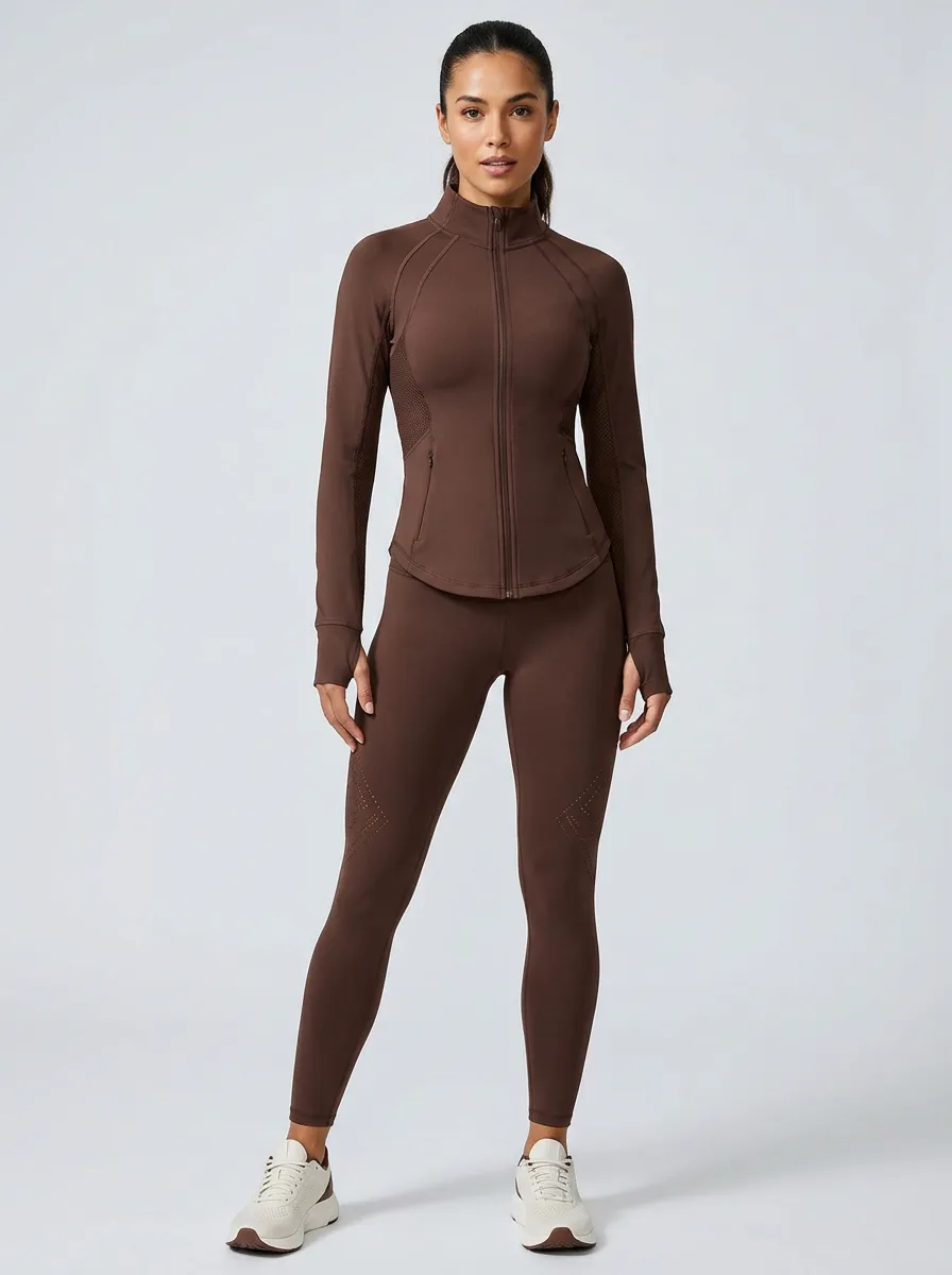 Everyday Mesh Detail Printed Fitness Look Women's Sport Jacket and Leggings Set
