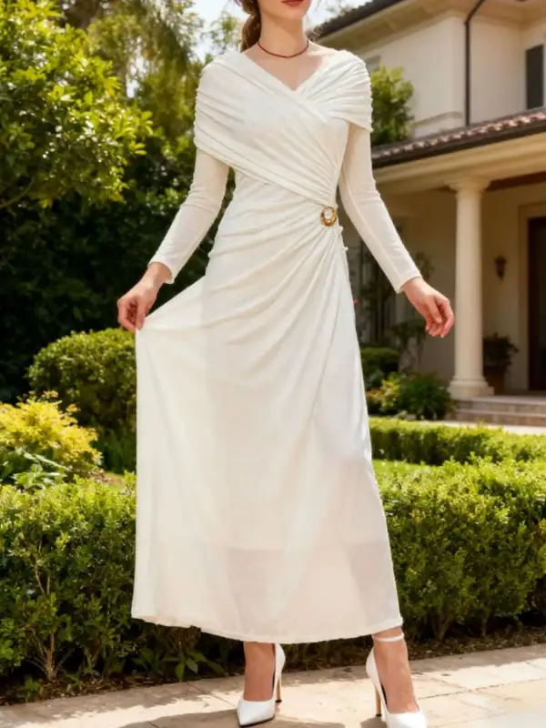 Comfort Fit Ruched Long Sleeve Maxi Dress