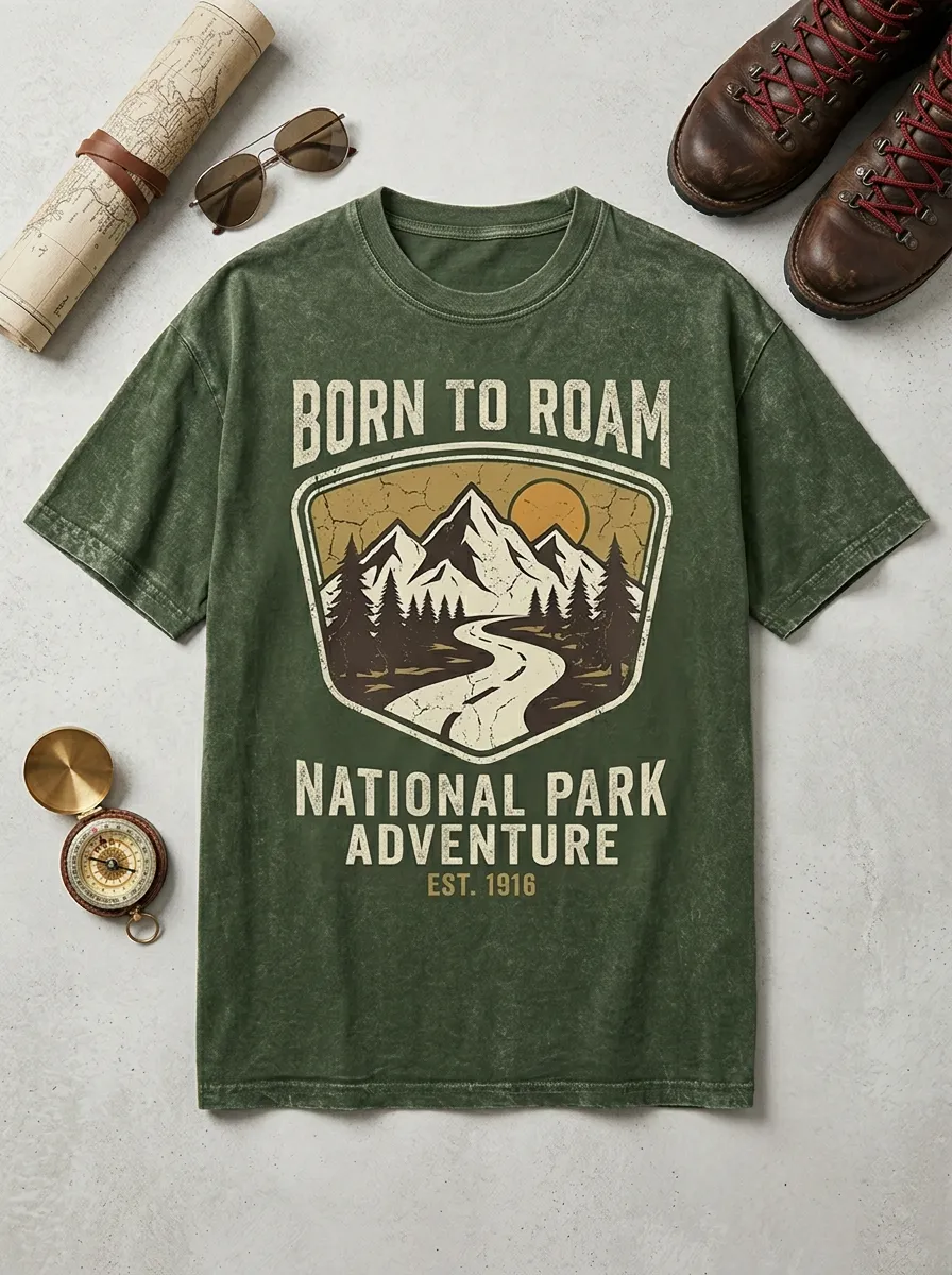 Unisex National Park Adventure Mountain Road Printed T-shirt