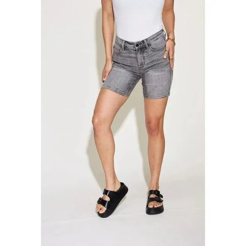 High-Waist Washed Denim Shorts