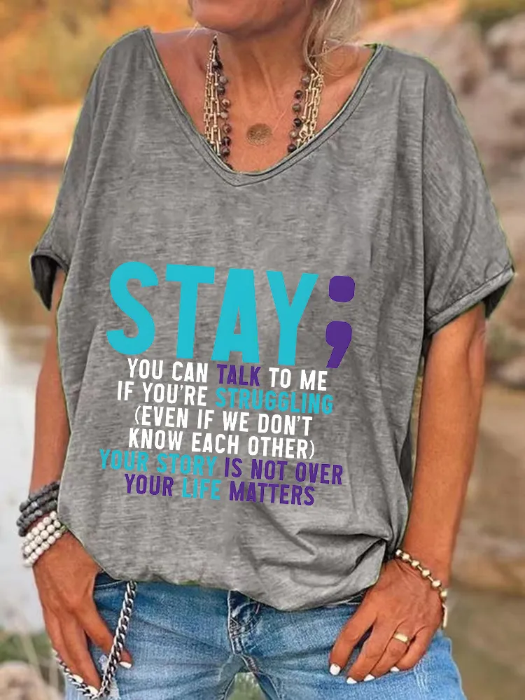 Encouraging Slogan V-Neck Short-Sleeved T-Shirts