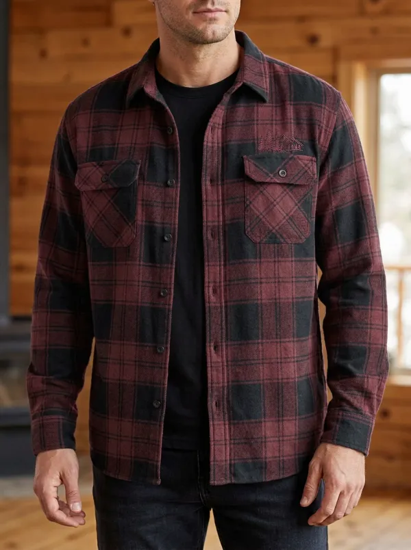 Mountain Forest Flap Pocket Twin Pocket Plaid Shirt