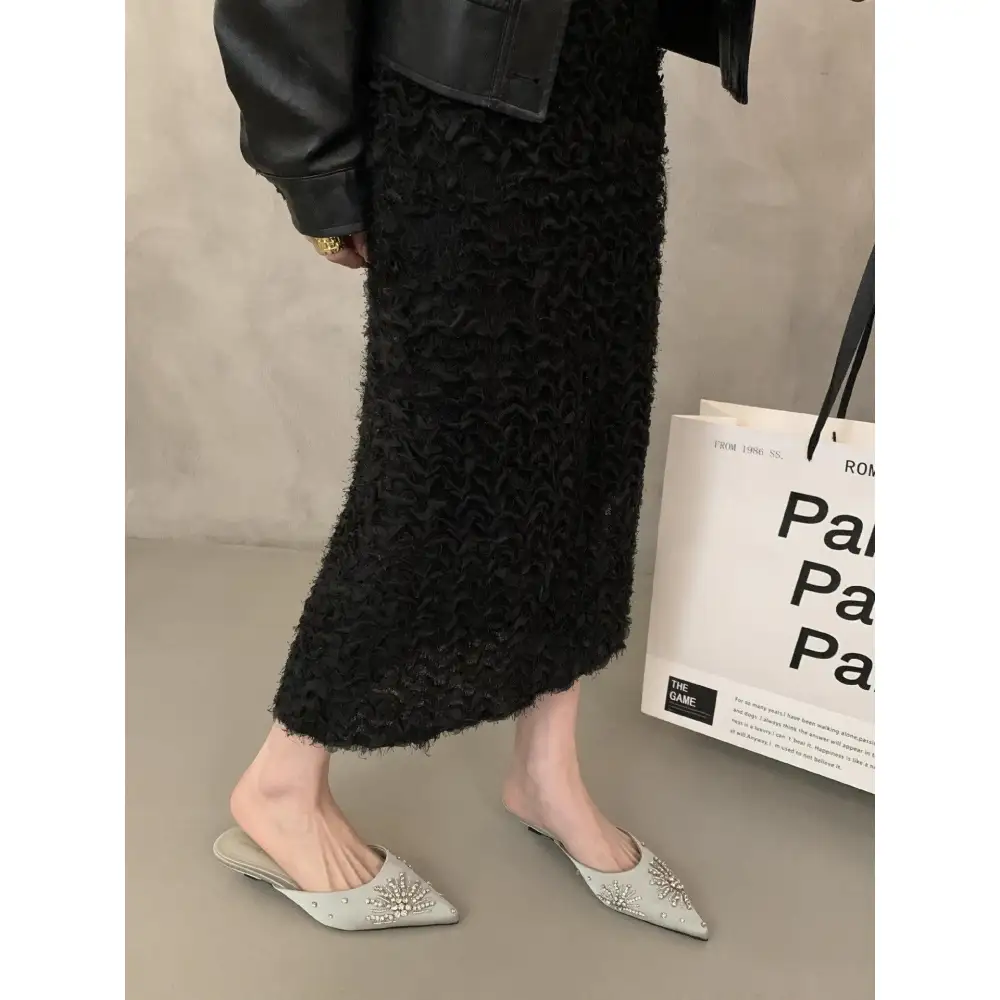 Rhinestone Detail Pointed Toe Slide Sandals