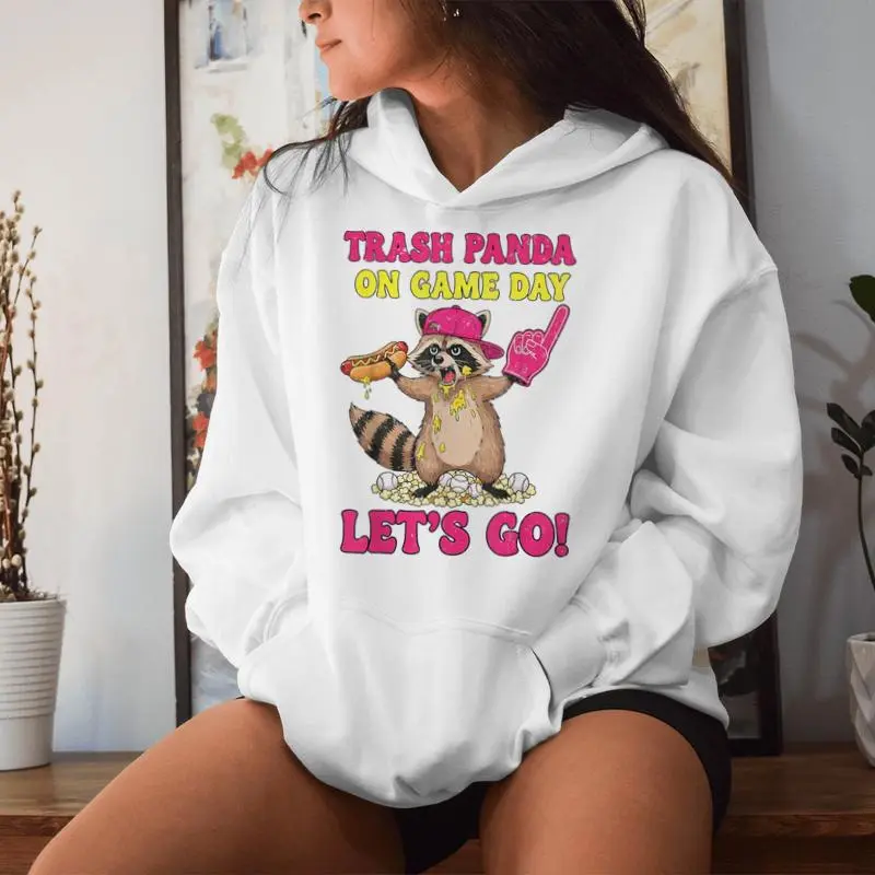 Trash Panda On Game Day Vibes Retro Baseball Raccoon Hotdog Women Hoodie