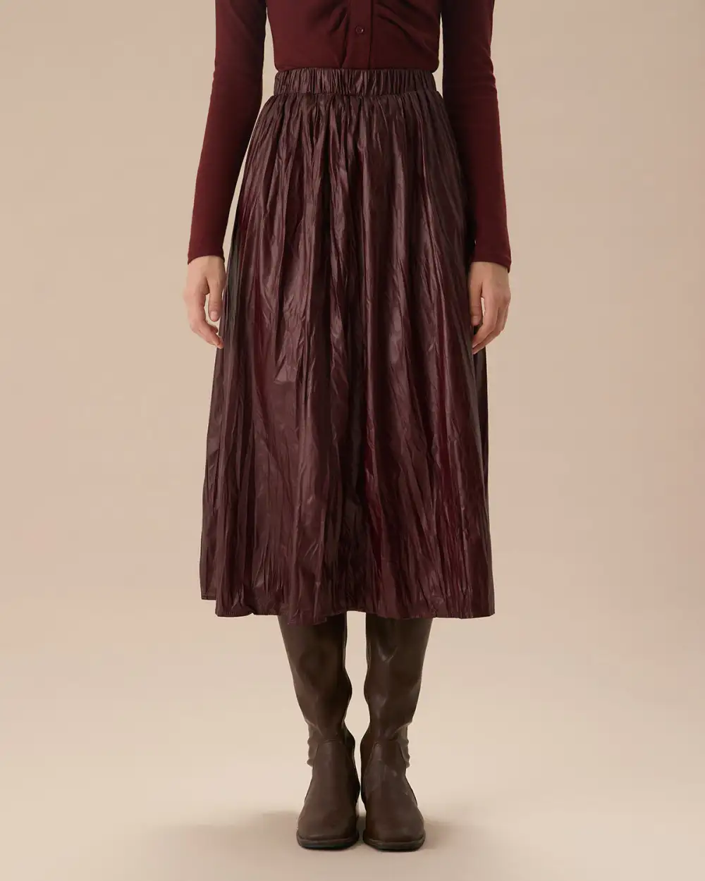 Faux Leather A Line Midi Skirt