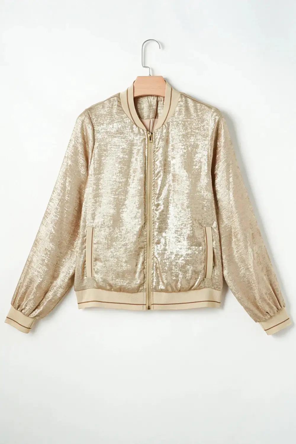 Zip-Up Collared Baseball-Collar Pocketed Jacket