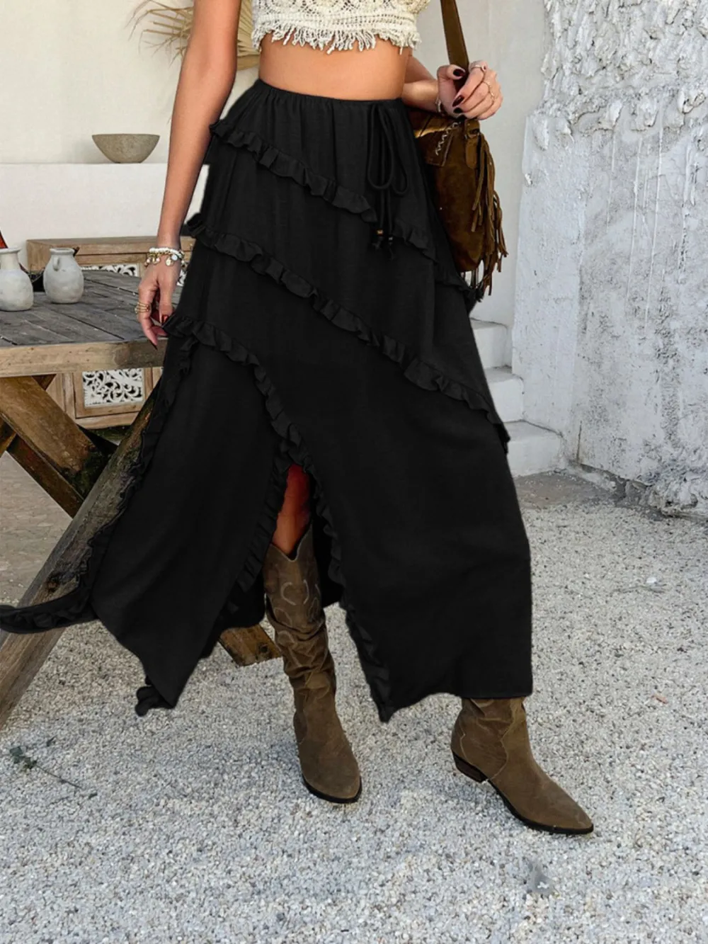 Ruffle Drawstring Skirt